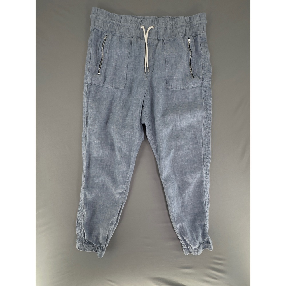 Athleta Cabo Linen Jogger Pants Blue 100% Linen Elastic Waist Womens 12 SP22
